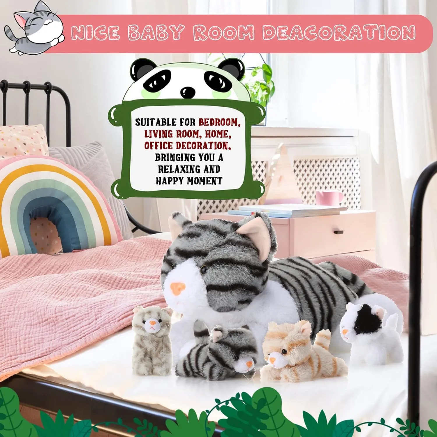 Skylety 5 Pieces Cat Stuffed Animal with Babies Inside Belly Pregnant Cat Plush Mommy Kitty with 4 Cute Fluffy Stuffed Kittens Easter Birthday Surprise Gifts(Gray)