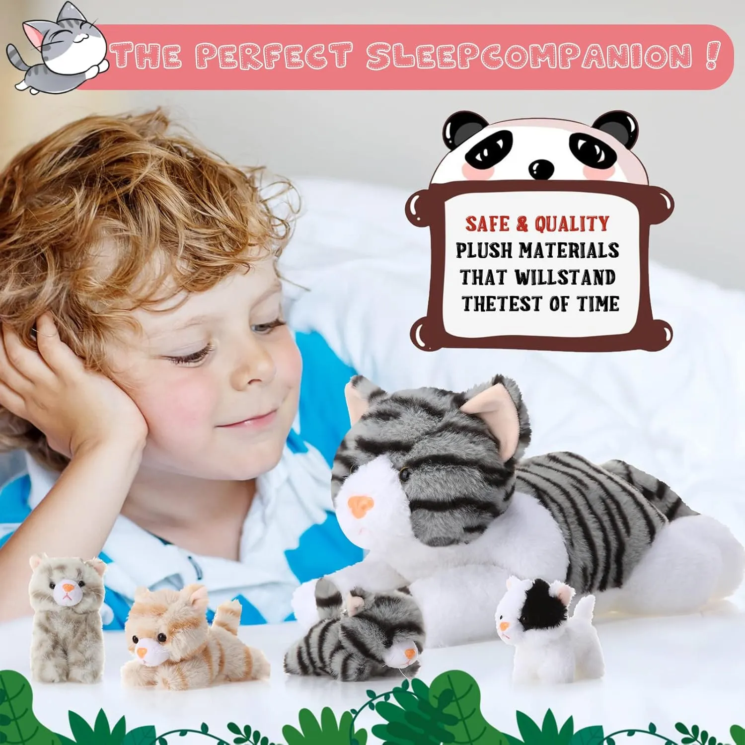 Skylety 5 Pieces Cat Stuffed Animal with Babies Inside Belly Pregnant Cat Plush Mommy Kitty with 4 Cute Fluffy Stuffed Kittens Easter Birthday Surprise Gifts(Gray)