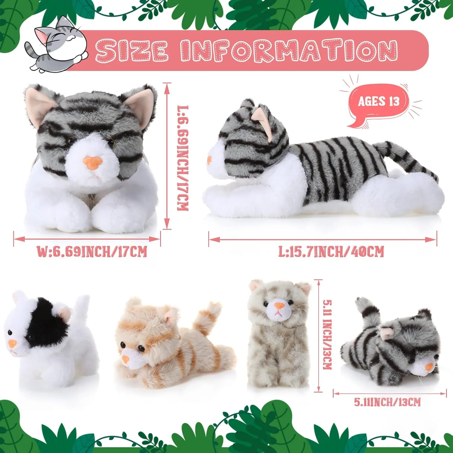 Skylety 5 Pieces Cat Stuffed Animal with Babies Inside Belly Pregnant Cat Plush Mommy Kitty with 4 Cute Fluffy Stuffed Kittens Easter Birthday Surprise Gifts(Gray)