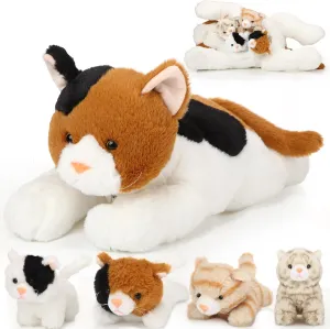 Skylety 5 Pieces Cat Stuffed Animal with Babies Inside Belly Pregnant Cat Plush Mommy Kitty with 4 Cute Fluffy Stuffed Kittens Easter Birthday Surprise Gifts(Orange, Black, White)
