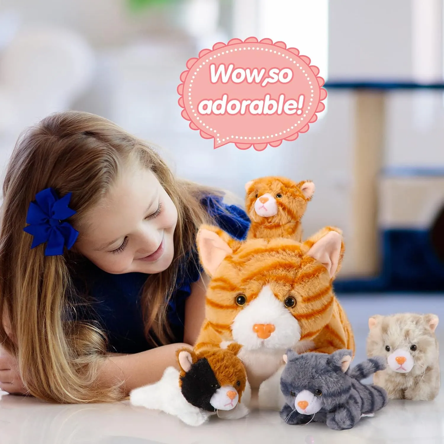 Skylety 5 Pieces Cat Stuffed Animal with Babies Inside Belly Pregnant Cat Plush Mommy Kitty with 4 Cute Fluffy Stuffed Kittens Easter Birthday Surprise Gifts(Orange)