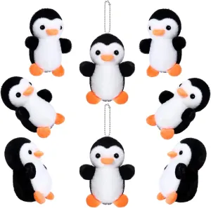 Skylety 8 Pcs Penguin Plush Keychain 4 Inch Stuffed Animal Bulk Small Hanging Stuffed Penguin Doll Mini Soft Companions Gift Present Party Favors for Kid Birthday Decoration(Black)