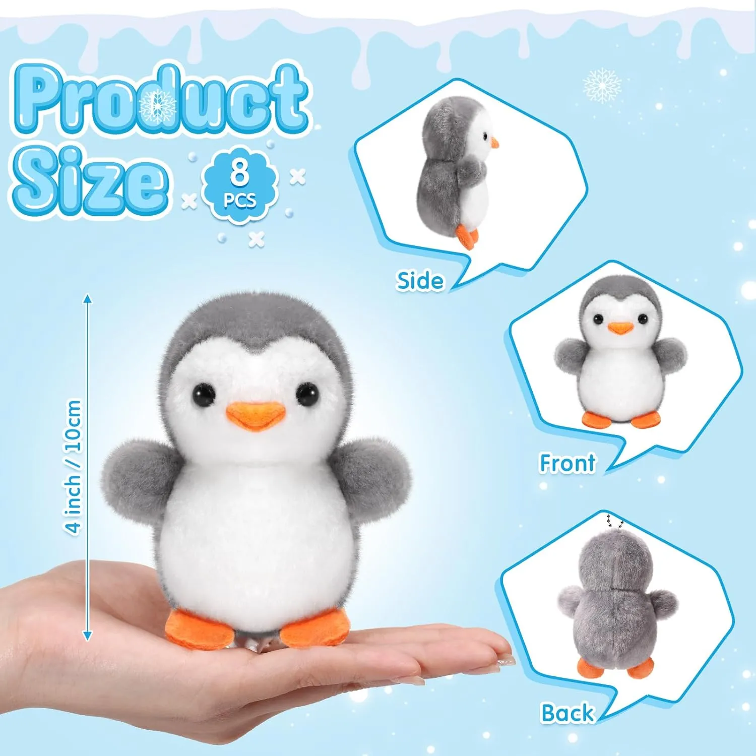 Skylety 8 Pcs Penguin Plush Keychain 4 Inch Stuffed Animal Bulk Small Hanging Stuffed Penguin Doll Mini Soft Companions Gift Present Party Favors for Kid Birthday Decoration(Grey)
