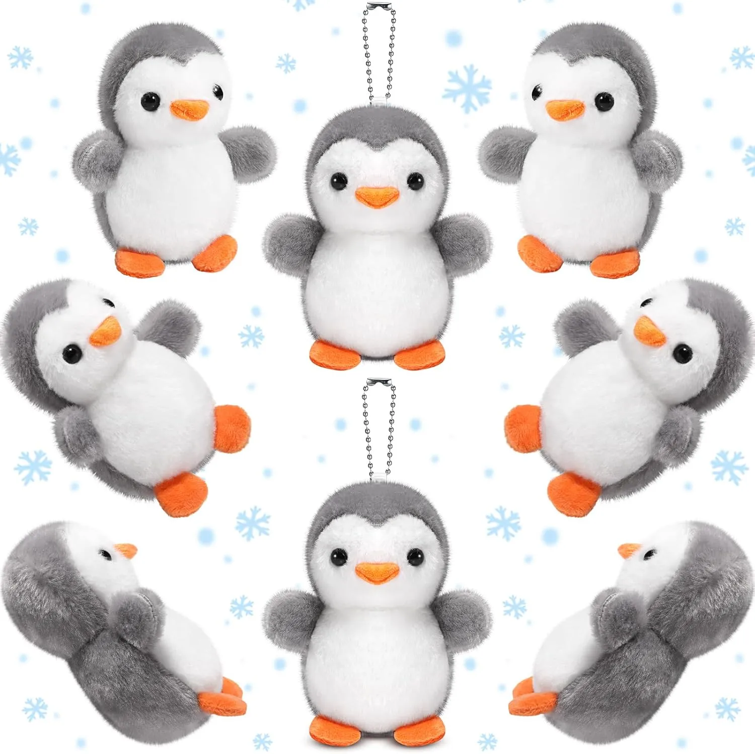 Skylety 8 Pcs Penguin Plush Keychain 4 Inch Stuffed Animal Bulk Small Hanging Stuffed Penguin Doll Mini Soft Companions Gift Present Party Favors for Kid Birthday Decoration(Grey)