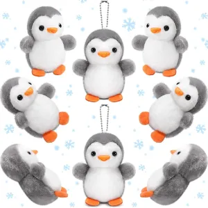 Skylety 8 Pcs Penguin Plush Keychain 4 Inch Stuffed Animal Bulk Small Hanging Stuffed Penguin Doll Mini Soft Companions Gift Present Party Favors for Kid Birthday Decoration(Grey)