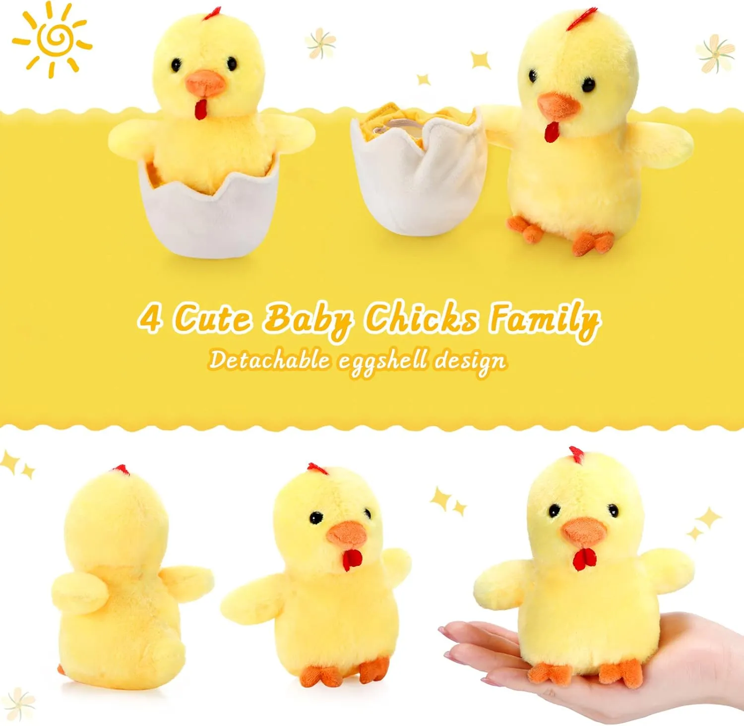Skylety Chicken Stuffed Animal Plush Toy Egg Laying Hen with Zippered Belly, Hen House and Little Baby Chicks for Easter Stuffers Party Supplies(Vivid Style)