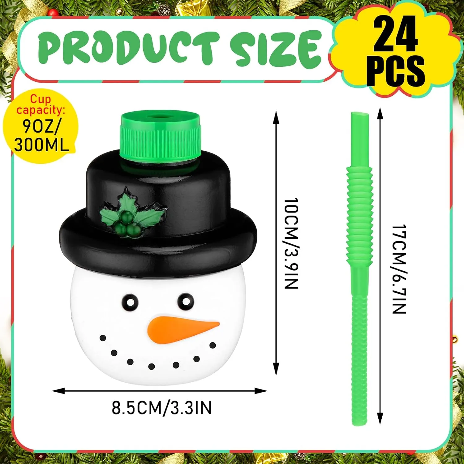 Sliner 24 Pcs Christmas Cups Gift for Kids Reusable Plastic Cups Set with Lid and Straw Christmas Coffee Tumblers for Boys Girls Xmas Gifts Birthday Holiday Favor Party Supplies(Snowman)