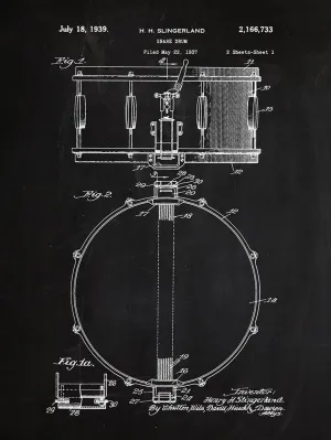 Slingerland Snare Drum Patent Chalkboard-Style Art Print - 8x10 inch