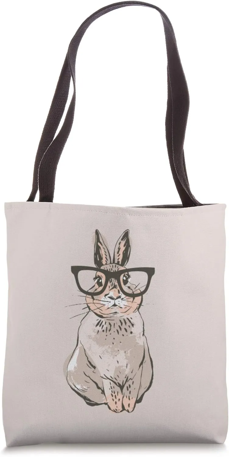 Smart Intellectual Easter Bunny Rabbit Nerd With Glasses Tote Bag