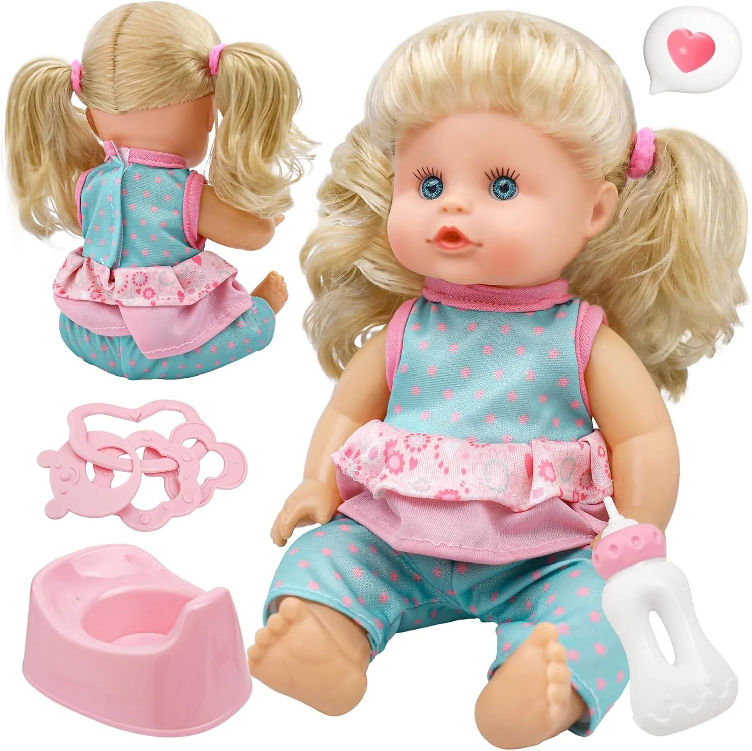 SMILESSKIDDO Baby Doll, 12 inch Interactive Talking Doll with Hair, Bottle, Soft Vinyl Body and Other Accessories, Realistic 12 Sound Modes & Pee Function – Perfect Pretend Play Toy for Toddlers