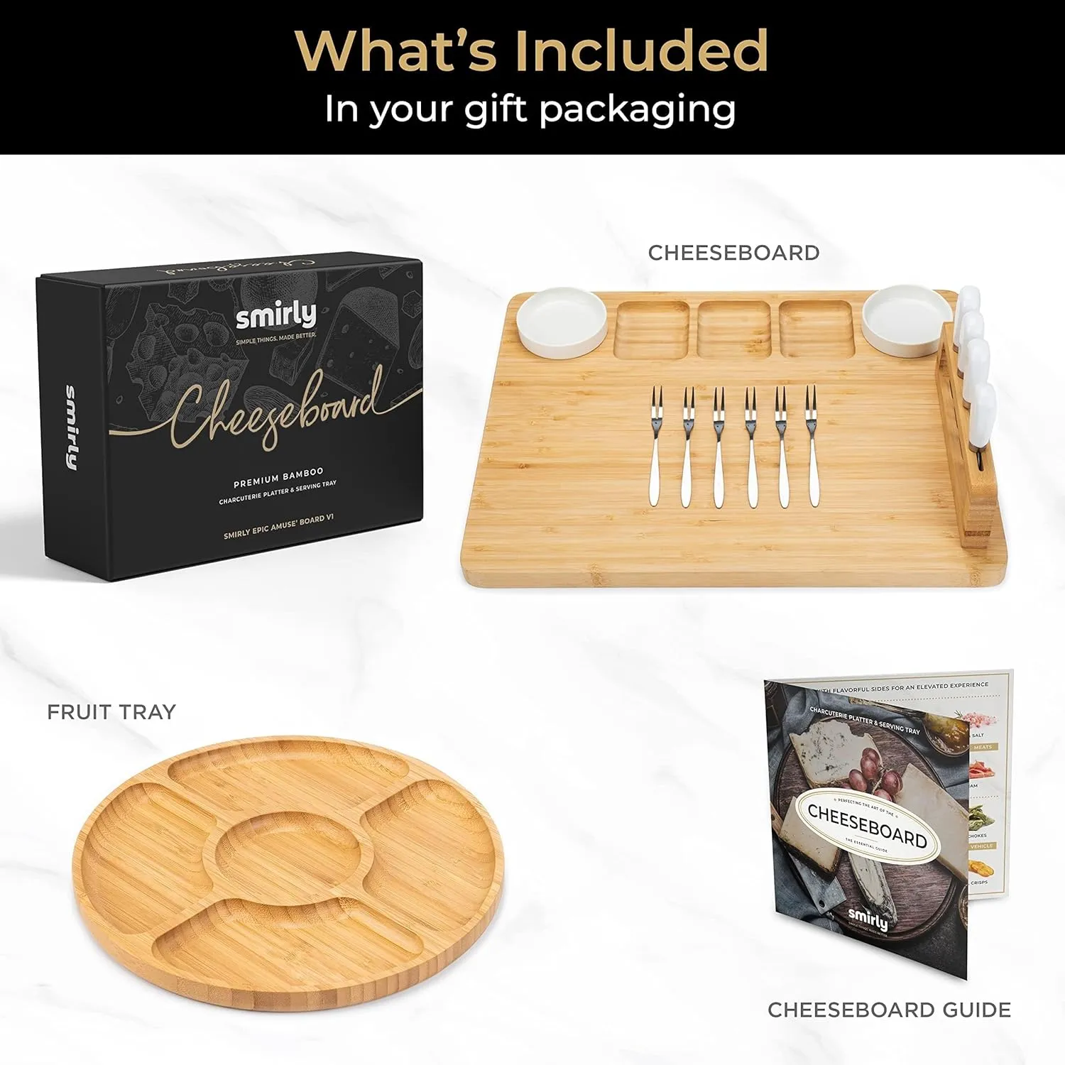 SMIRLY Charcuterie Boards Set, Large Cheese Board Set, Natural Bamboo Charcuterie Tray Cheese Platter with Accessories - Housewarming Gifts New Home, Wedding & Bridal Shower Gifts for Women, Couples