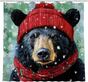 Snowflake Shower Curtain Colorful Black Bear Shower Curtain for Bathroom Set Winter Shower Curtain Waterproof Shower Curtain for Bathtub Decor 72x72 inch