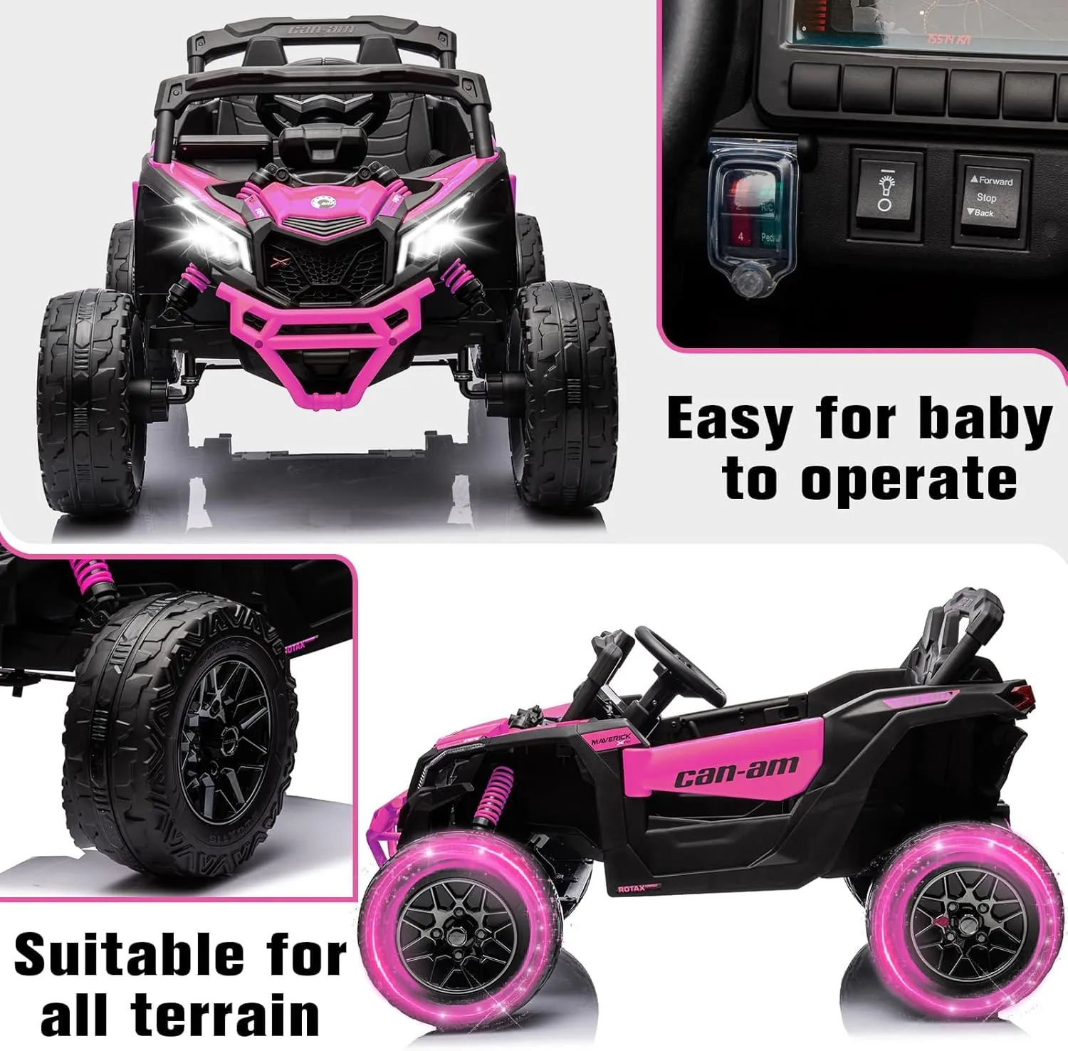 SOAR 24V Ride On Toys - Electric UTV for Kids, 2 Seats Remote Control, 4 Wheeler Quad Off-Road, 7AH Battery Power Wheels 2WD/4WD, Licensed Can-Am, Parental Mode