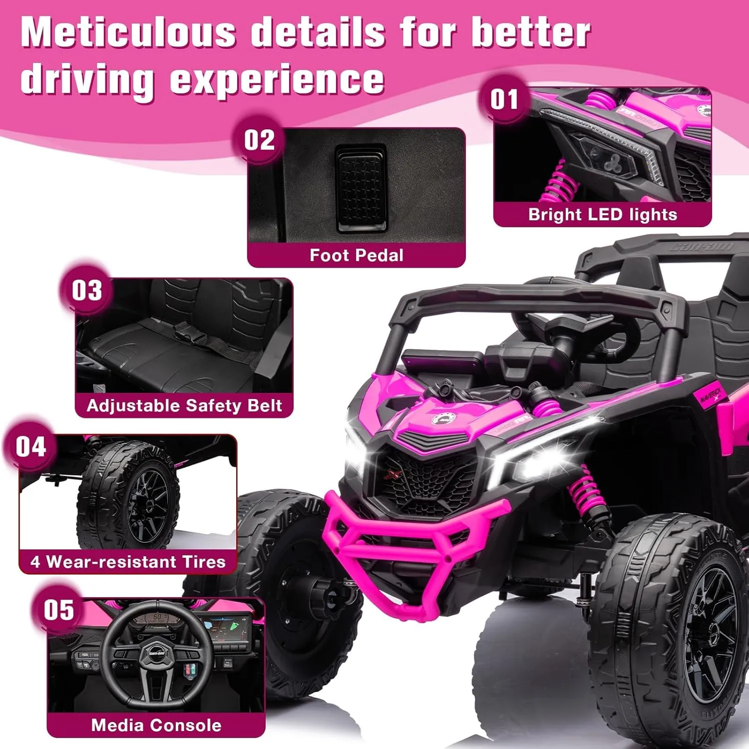 SOAR 24V Ride On Toys - Electric UTV for Kids, 2 Seats Remote Control, 4 Wheeler Quad Off-Road, 7AH Battery Power Wheels 2WD/4WD, Licensed Can-Am, Parental Mode
