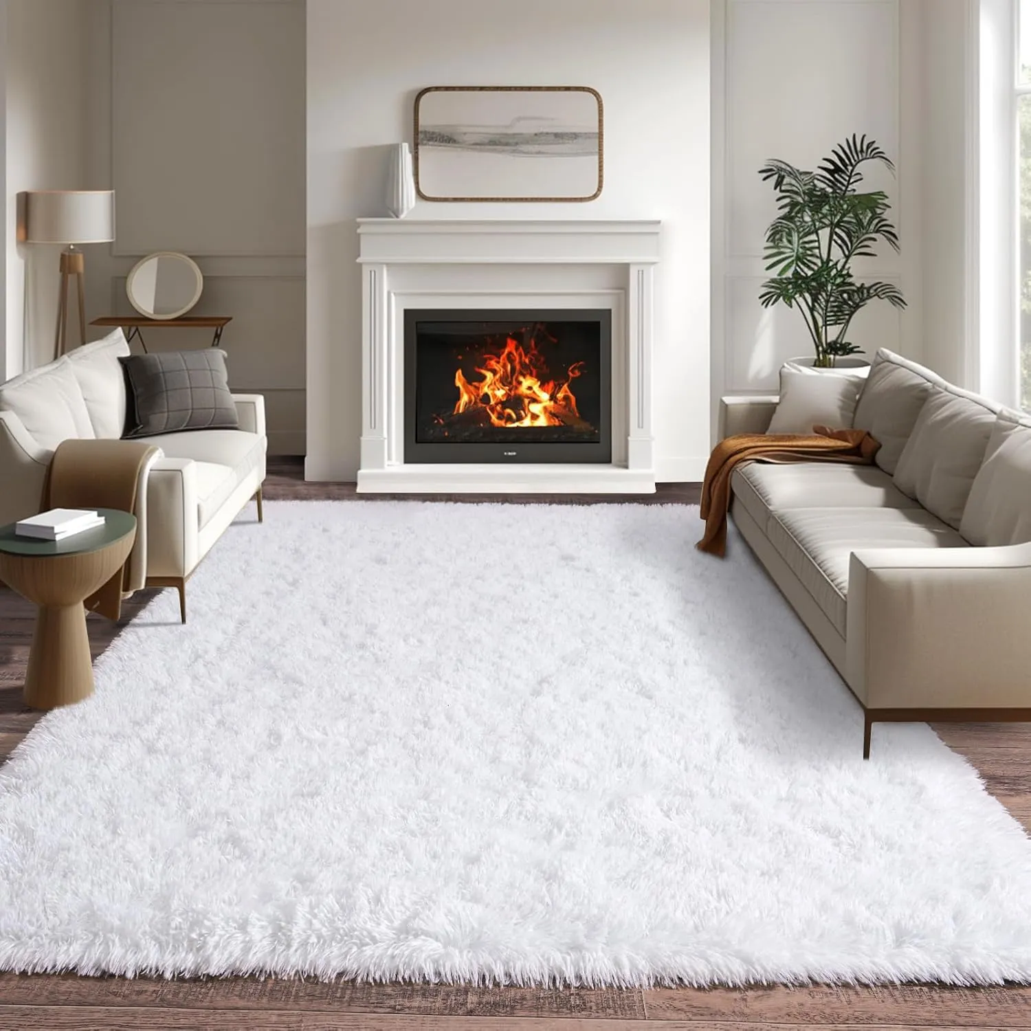 Soft Fluffy Area Rug for Bedroom, Indoor Modern White Plush Shaggy Rugs 5x7 Feet, Non-Slip Fuzzy Shag Floor Carpet for Living Room, Throw Rugs for Home Decor