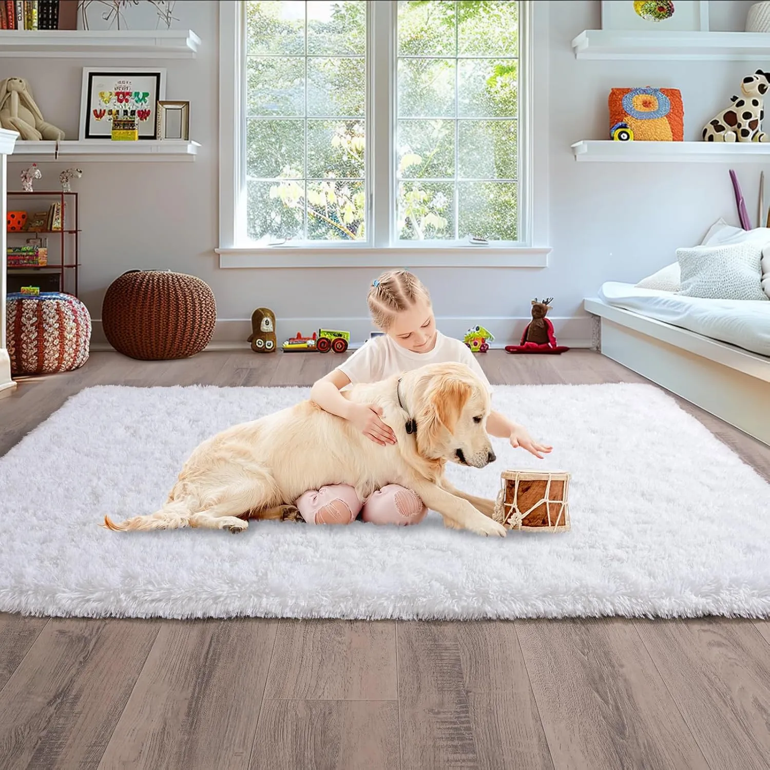 Soft Fluffy Area Rug for Bedroom, Indoor Modern White Plush Shaggy Rugs 5x7 Feet, Non-Slip Fuzzy Shag Floor Carpet for Living Room, Throw Rugs for Home Decor