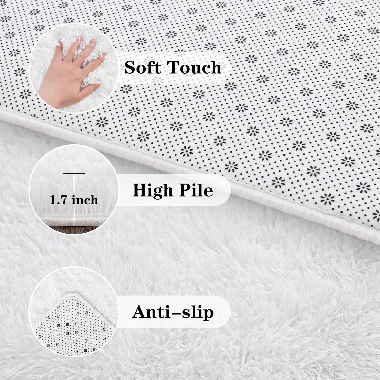 Soft Fluffy Area Rug for Bedroom, Indoor Modern White Plush Shaggy Rugs 5x7 Feet, Non-Slip Fuzzy Shag Floor Carpet for Living Room, Throw Rugs for Home Decor