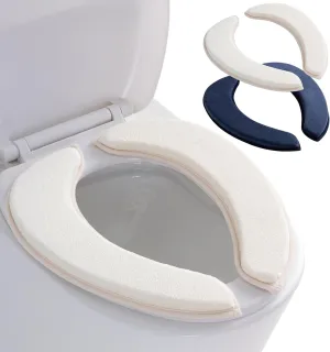 Soft Thicker Flannel Bathroom Toilet Seat Cover, 2 Pack Non Slip Warmer Comfortable Seat Cushions with Memory Foam, Easy Install with Self-Adhesive Tape, Reusable Toilet Lid Cover (Off-White,Navy)