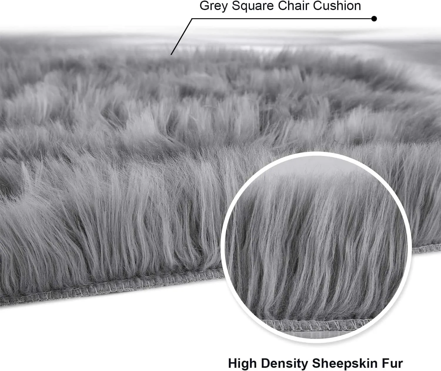 Softlife Grey Faux Fur Sheepskin Chair Cover 2 PCs Seat Cushion Pad Super Soft Area Rugs for Living Bedroom Sofa Dorm (1.6ft x 1.6ft)