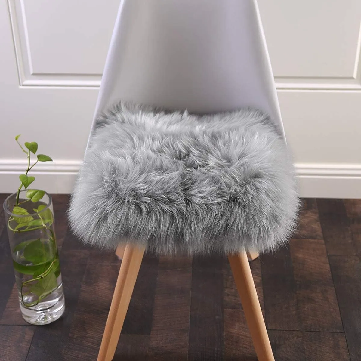 Softlife Grey Faux Fur Sheepskin Chair Cover 2 PCs Seat Cushion Pad Super Soft Area Rugs for Living Bedroom Sofa Dorm (1.6ft x 1.6ft)
