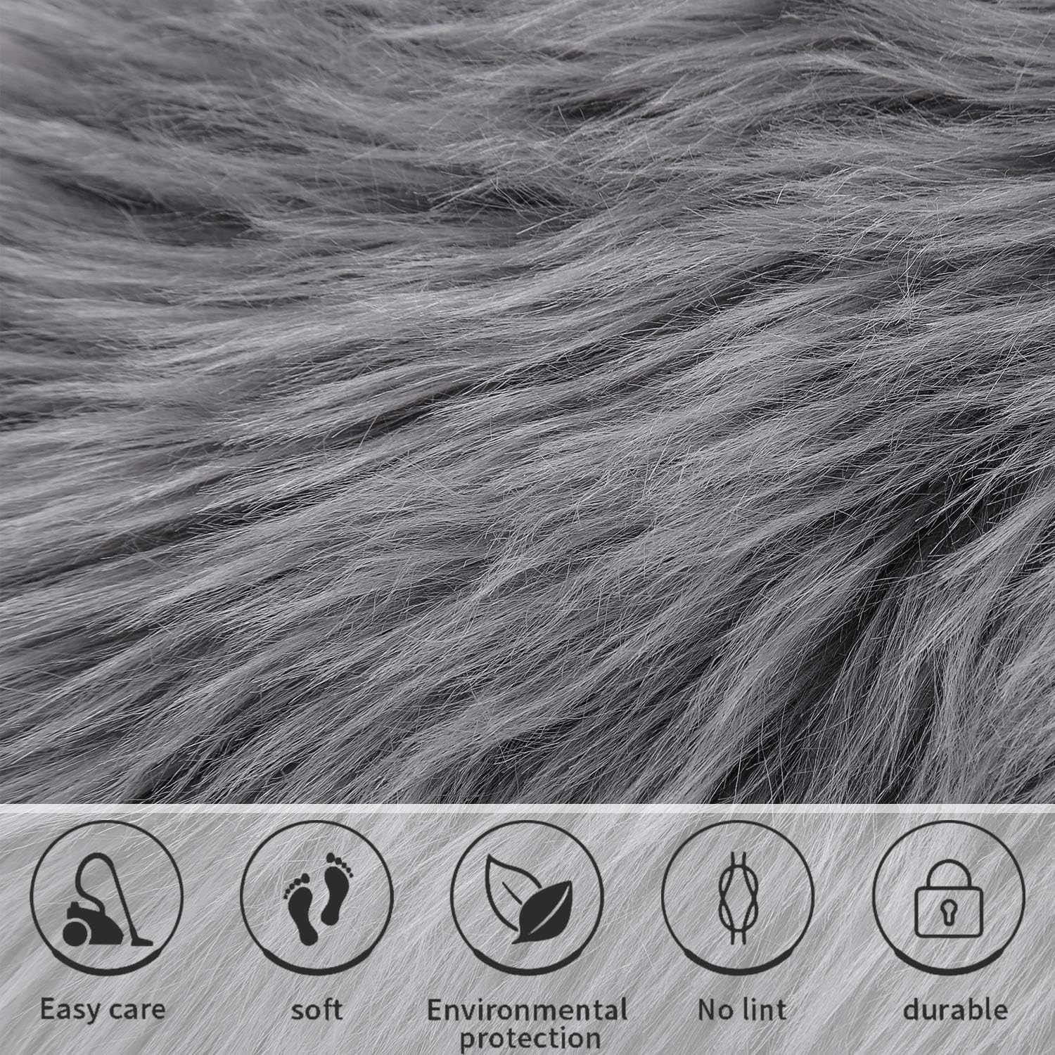 Softlife Grey Faux Fur Sheepskin Chair Cover Seat Cushion Pad Super Soft Area Rugs for Living Bedroom Sofa Dorm (1.6ft x 1.6ft)