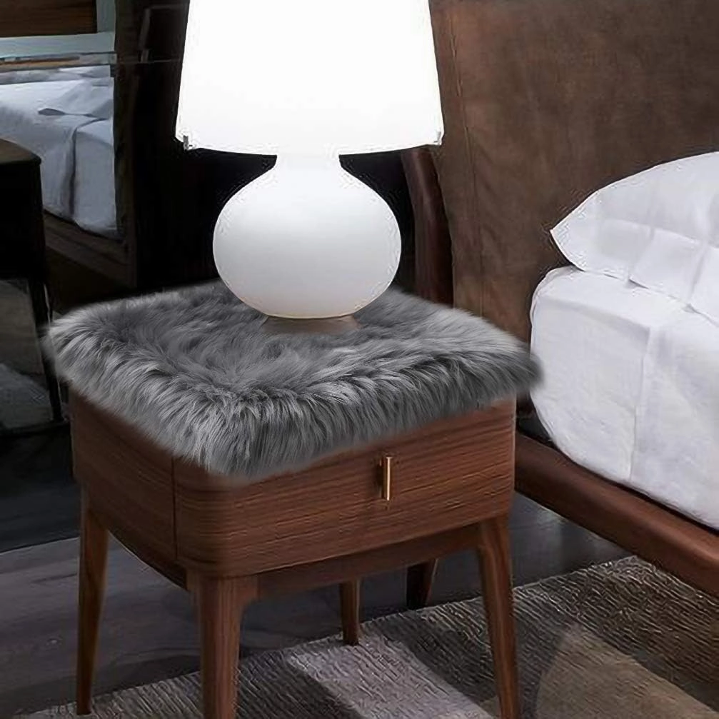 Softlife Grey Faux Fur Sheepskin Chair Cover Seat Cushion Pad Super Soft Area Rugs for Living Bedroom Sofa Dorm (1.6ft x 1.6ft)