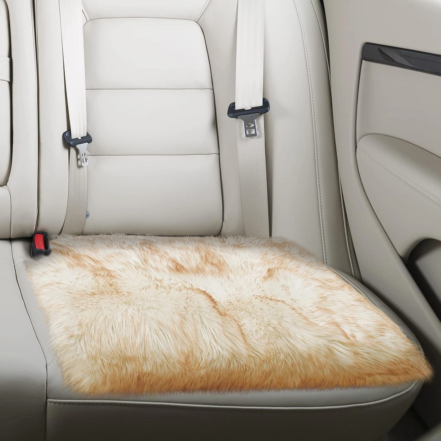 Softlife Square Faux Fur Sheepskin Chair Cover Seat Cushion Pad Super Soft Area Rugs for Living Bedroom Sofa (1.6ft x 1.6ft, White-Brown Tip) 1 pack