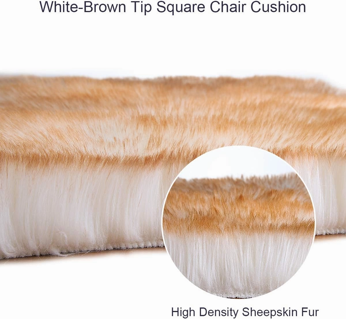 Softlife Square Faux Fur Sheepskin Chair Cover Seat Cushion Pad Super Soft Area Rugs for Living Bedroom Sofa (1.6ft x 1.6ft, White-Brown Tip) 1 pack