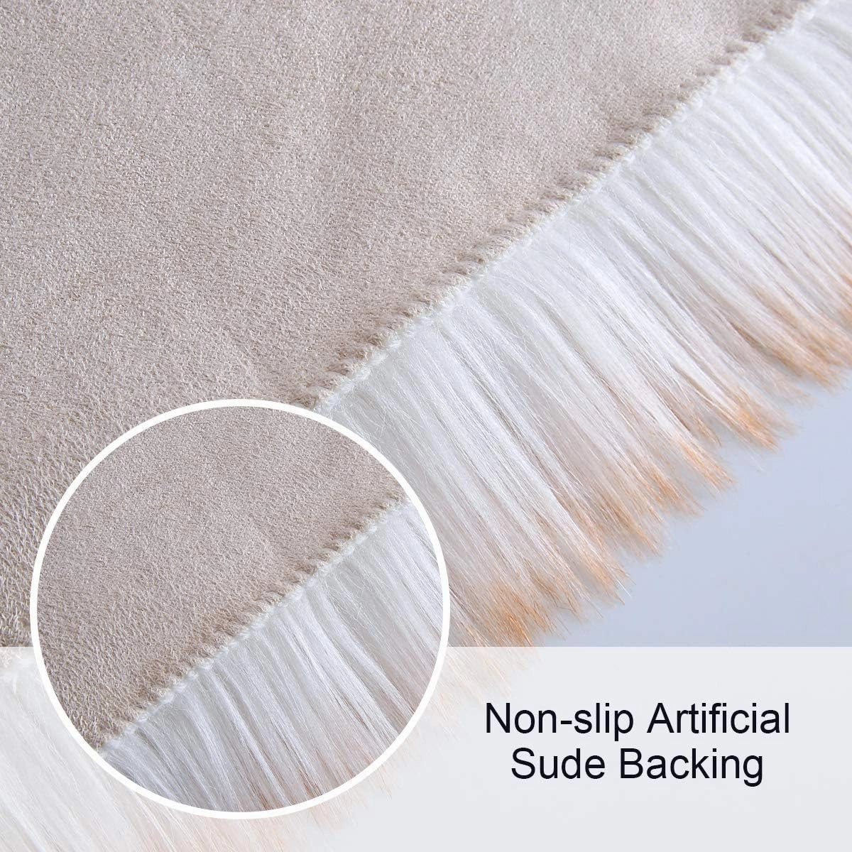 Softlife Square Faux Fur Sheepskin Chair Cover Seat Cushion Pad Super Soft Area Rugs for Living Bedroom Sofa (1.6ft x 1.6ft, White-Brown Tip) 1 pack