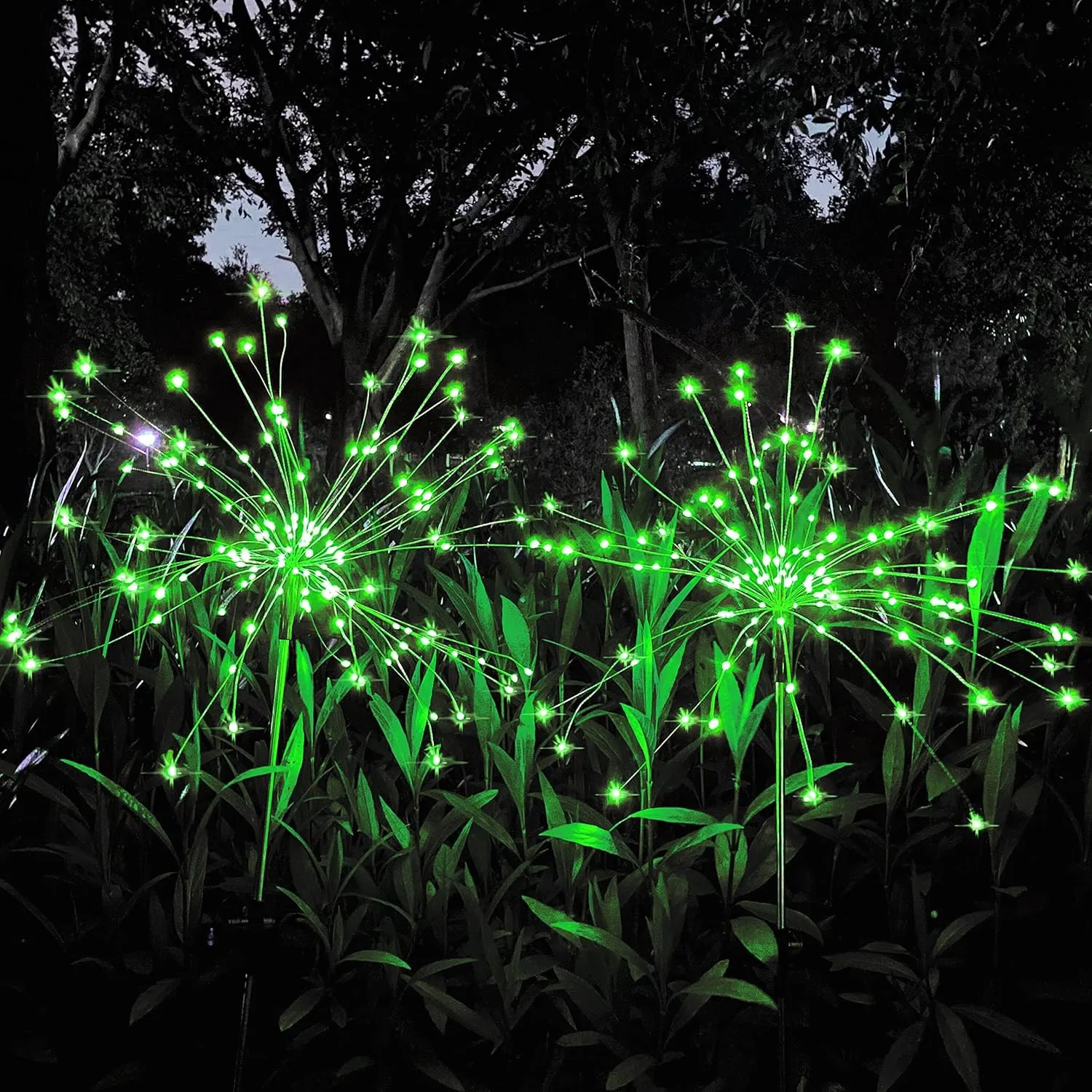 Solar Firework Lights, 2 Pack 120 LEDs 2 Lighting Modes Solar Garden Lights Outdoor Waterproof for Yard Patio Walkway Pathway Party Wedding Christmas Decorative - Green