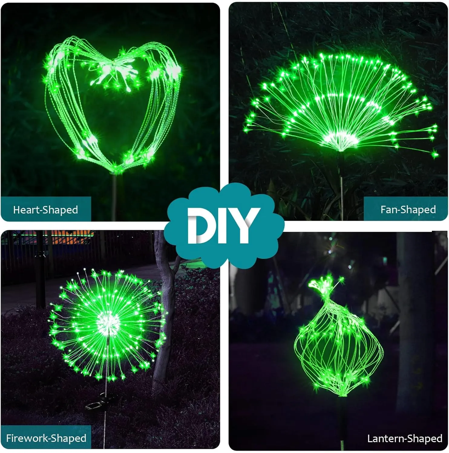 Solar Firework Lights, 2 Pack 120 LEDs 2 Lighting Modes Solar Garden Lights Outdoor Waterproof for Yard Patio Walkway Pathway Party Wedding Christmas Decorative - Green