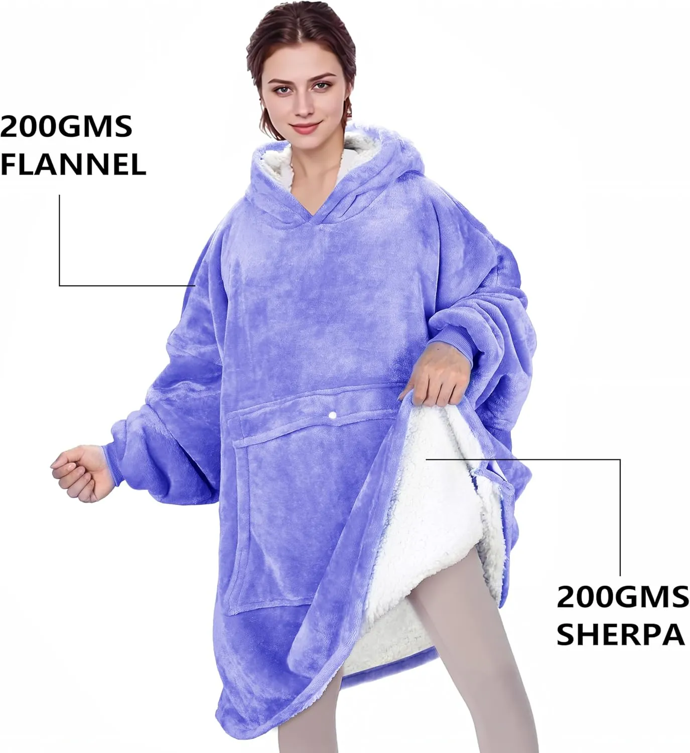 Solaris Oversized Wearable Blanket Hoodie with Pet Pocket, Warm Super Soft Cozy Sherpa Sweatshirt Hoodie for Women Men, Best Gift for Your Loves, Purple