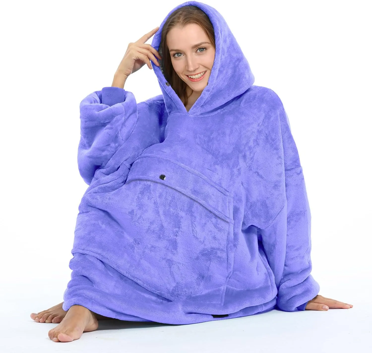 Solaris Oversized Wearable Blanket Hoodie with Pet Pocket, Warm Super Soft Cozy Sherpa Sweatshirt Hoodie for Women Men, Best Gift for Your Loves, Purple