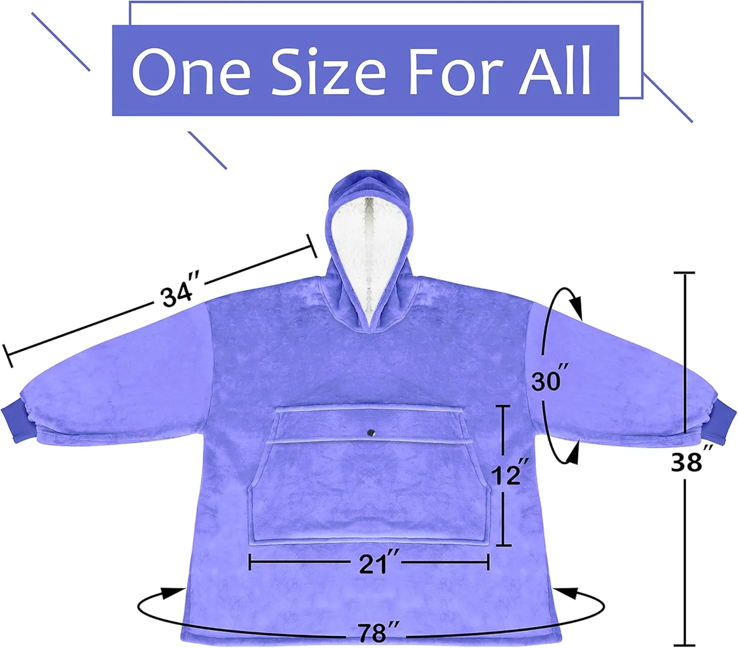 Solaris Oversized Wearable Blanket Hoodie with Pet Pocket, Warm Super Soft Cozy Sherpa Sweatshirt Hoodie for Women Men, Best Gift for Your Loves, Purple