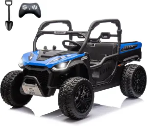 sopbost 10Ah 24V Ride On Toys for Big Kids to Drive 2 Seater Ride On Car with Remote Control Electric Vehicle Side by Side UTV with Large Dump Bed, 4x75W Motors, Blue & Black