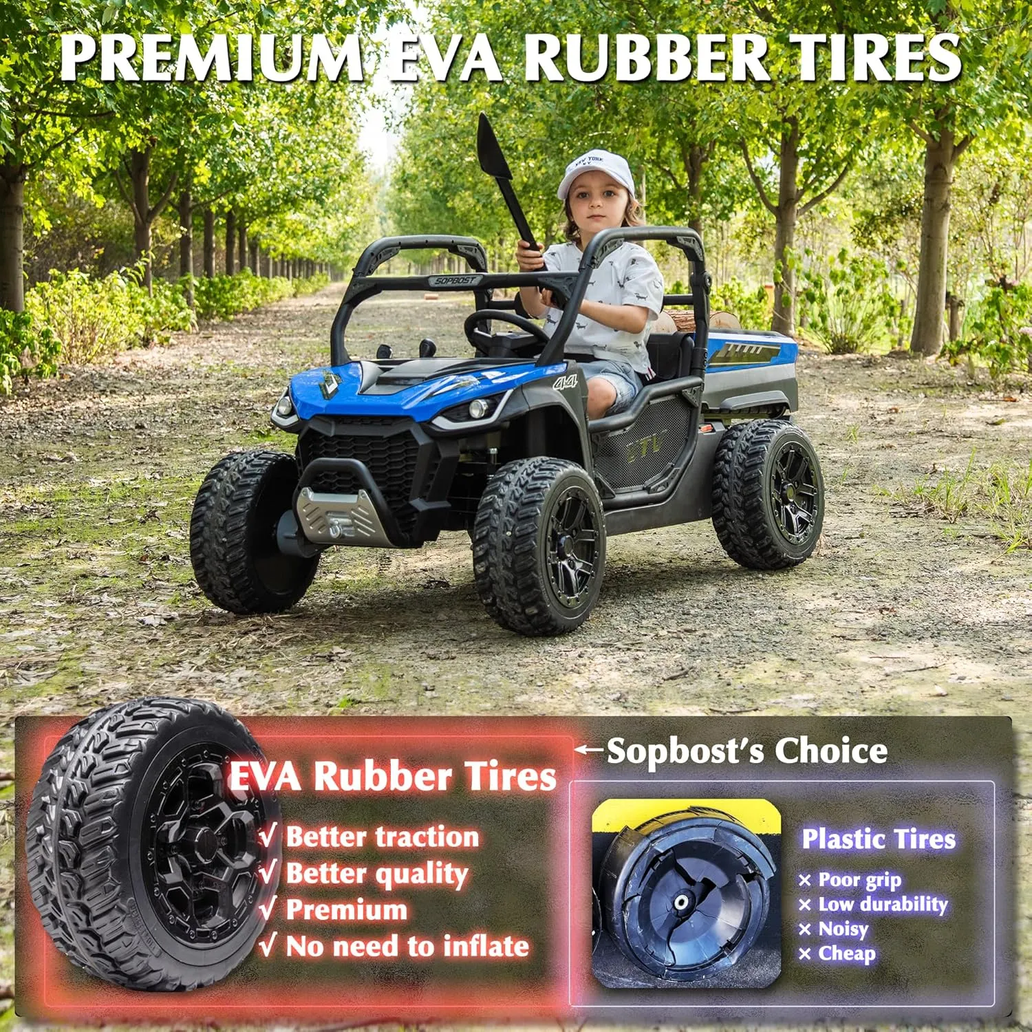 sopbost 10Ah 24V Ride On Toys for Big Kids to Drive 2 Seater Ride On Car with Remote Control Electric Vehicle Side by Side UTV with Large Dump Bed, 4x75W Motors, Blue & Black
