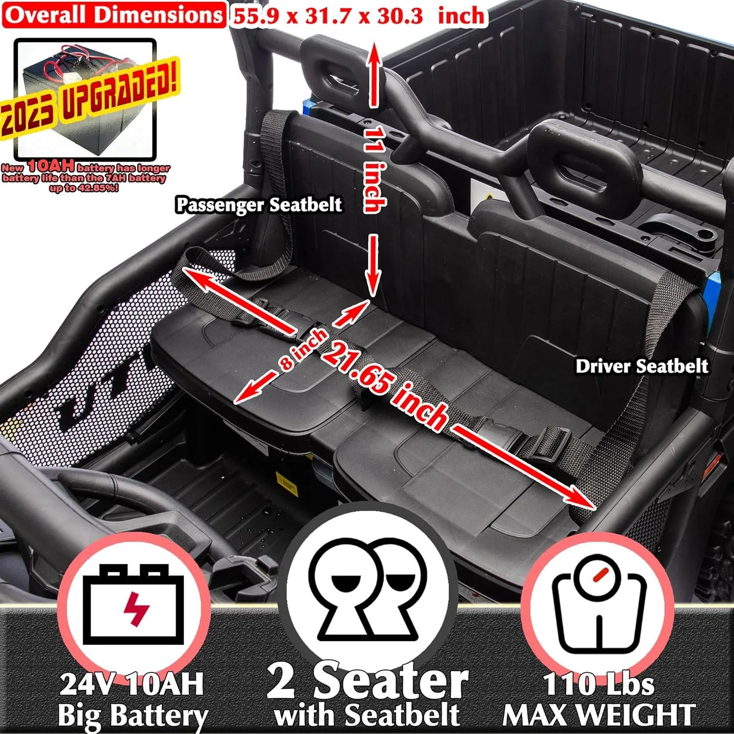 sopbost 10Ah 24V Ride On Toys for Big Kids to Drive 2 Seater Ride On Car with Remote Control Electric Vehicle Side by Side UTV with Large Dump Bed, 4x75W Motors, Blue & Black
