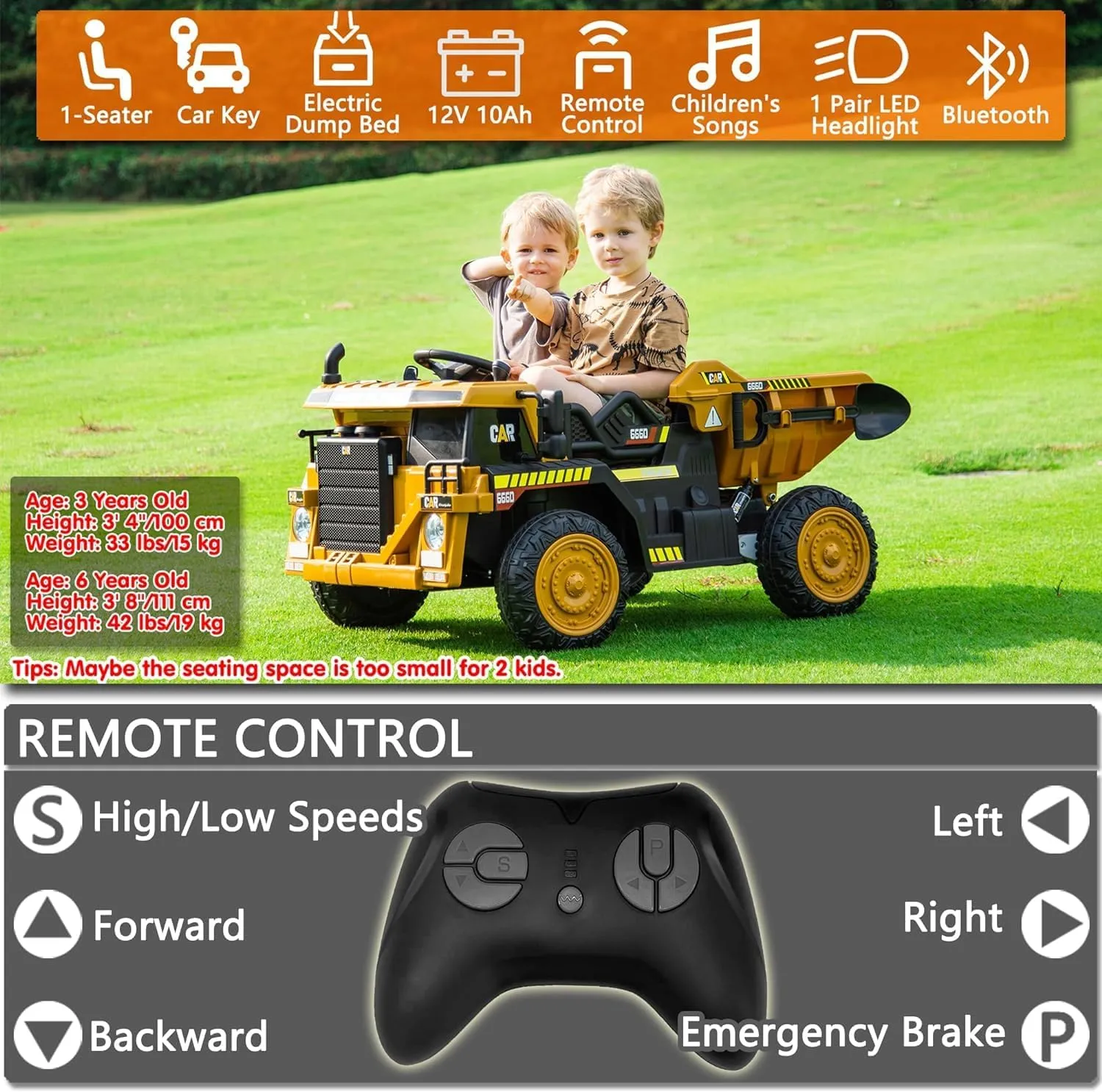 sopbost Ride On Toys with Remote Control 2WD Electric Ride On Dump Truck Battery Powered 4 Wheels Kids Car for Toddlers Boys Girls to Drive, Single-Seater, Music Play - Green