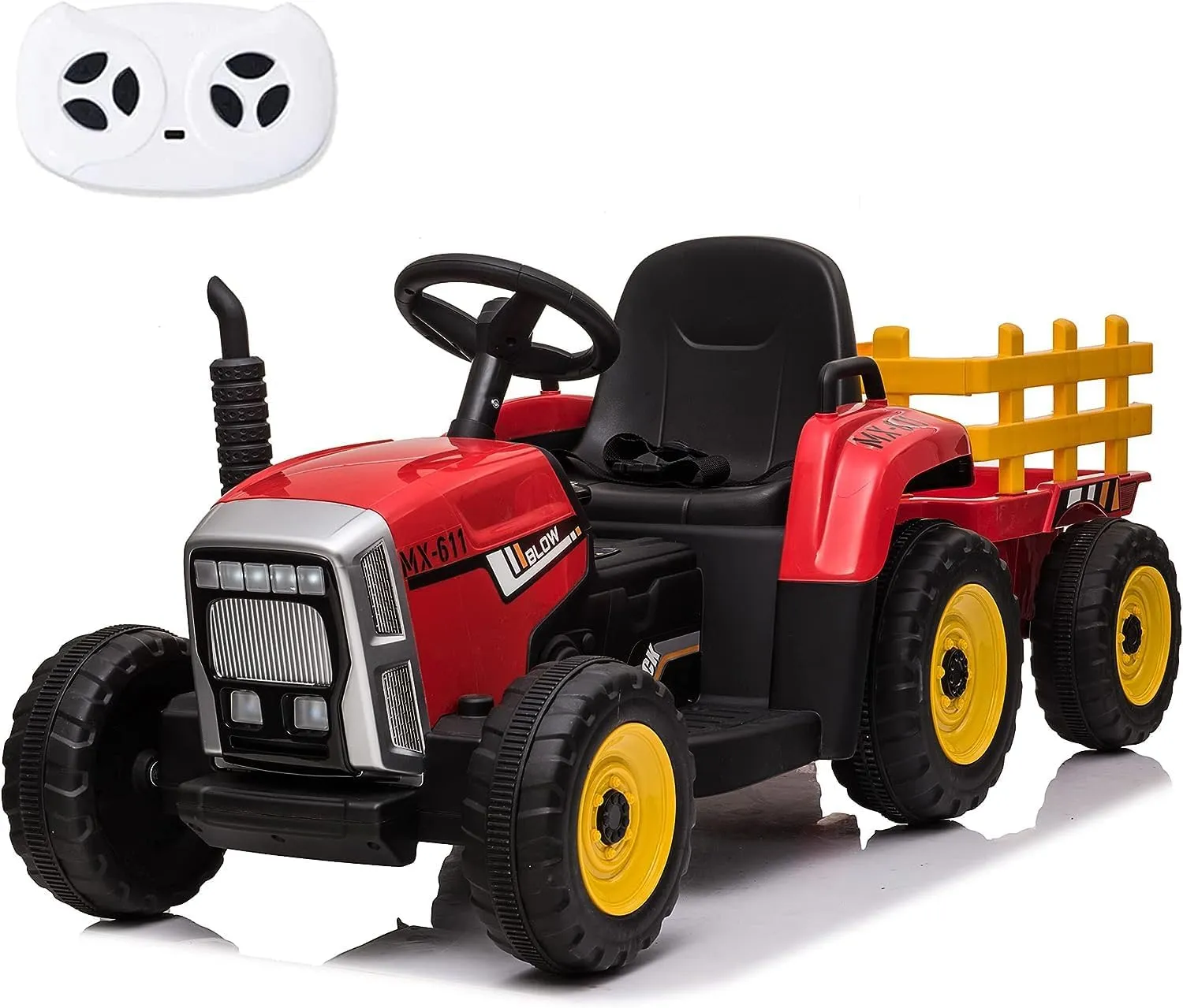 sopbost Ride On Tractor with Remote Control 12V Battery Powered Kids Electric Vehicle Ride On Car Toy with Detachable Trailer, Music Play - Red