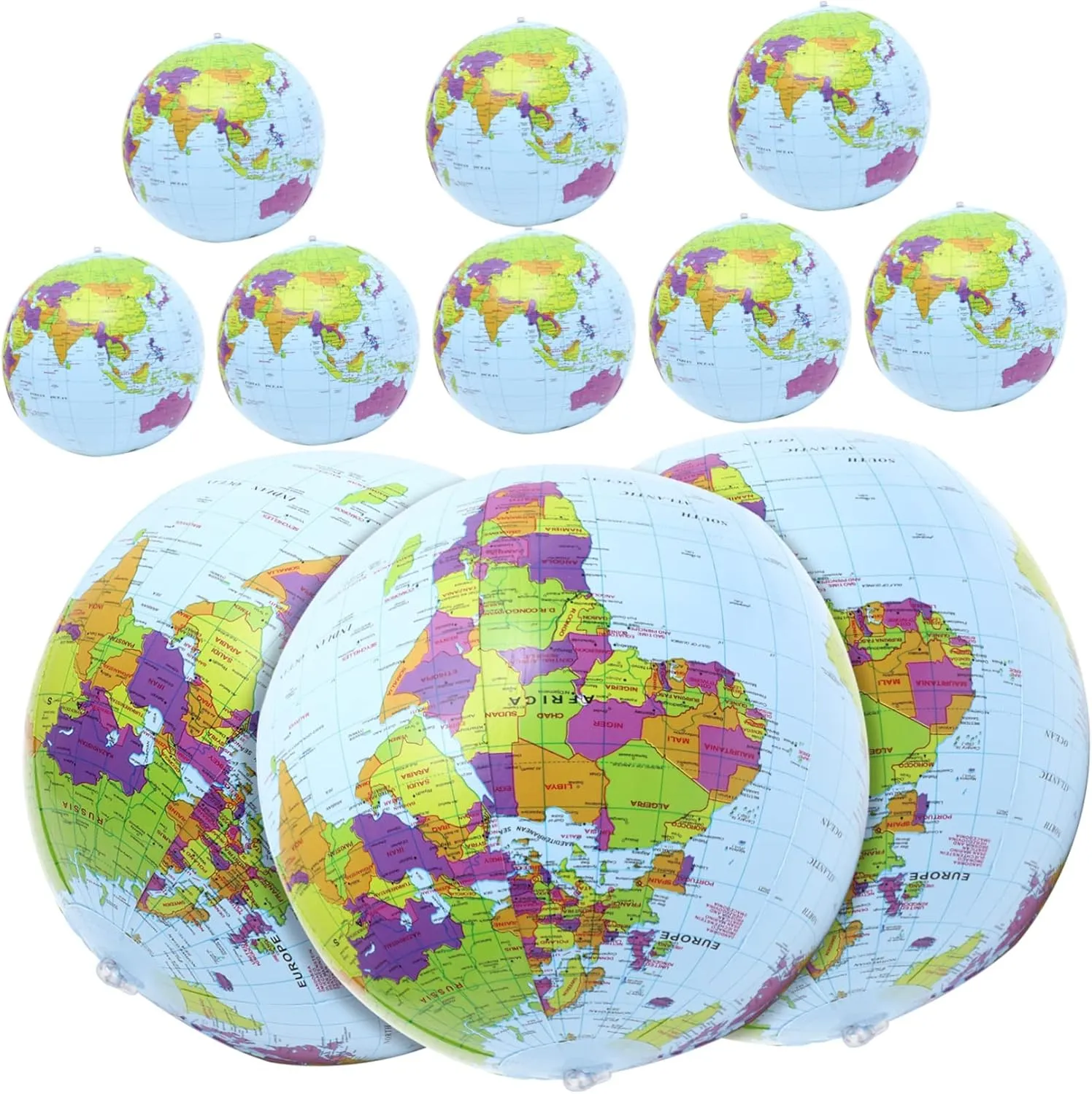 Sosoport 12pcs Globe Shaped Inflatable Balls Globe Bulk Beach Balls Beach Plaything PVC