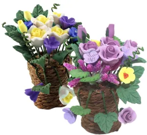 Sosoport 2Pcs Flower Basket Micro Doll House Bonsai Decor Adorable Desktop Ornament for Creative for Dollhouse Home Decoration