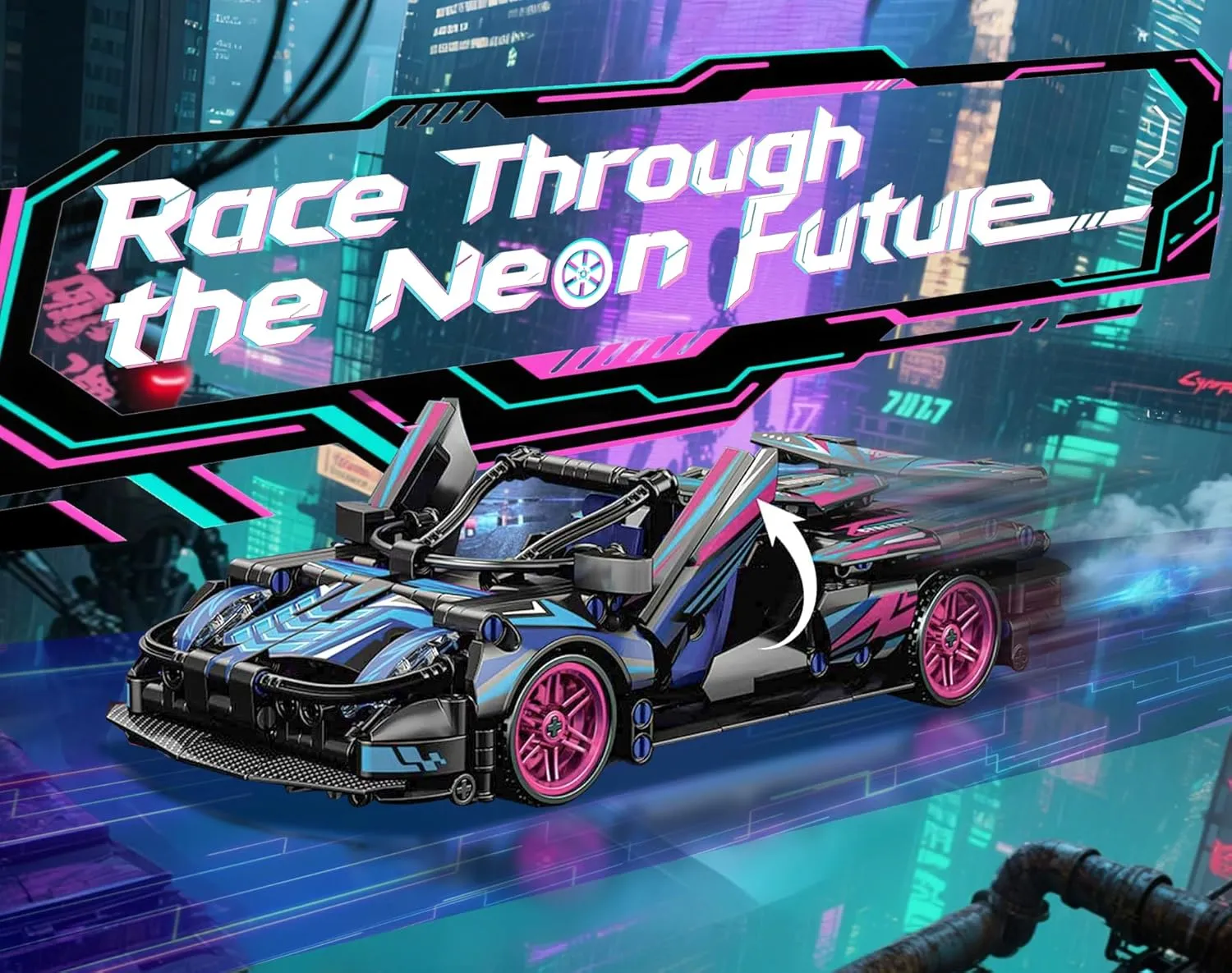 Sosuy Building-Block Race-Car Set, 1:18 Technical Model Kit 513 Pcs DIY Pull-Back Cyberpunk Toy for Boy Girl Kid Age 6  Year, Birthday Gift for Teen Adult Display, Speed Super Sports Cars Bricks Icons