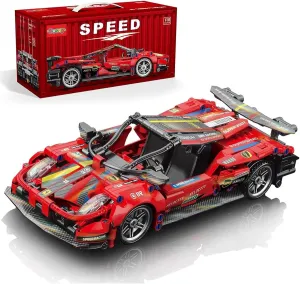 Sosuy Building-Block Race-Car Set, 1:18 Technical Model Kit 513 Pcs DIY Red Pull-Back Toy for Boy Girl Kid Age 6  Year, Birthday Gift for Teen Adult Display, Speed Super Sports Cars Bricks Icons