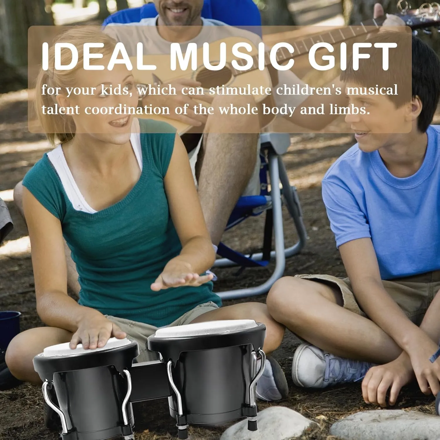 Soulmate Bongo Drum Set for Kids Beginners Adults 4” and 5” Transparent Percussion Bongos Drum with Tuning Wrench, Natural Finish(Black)