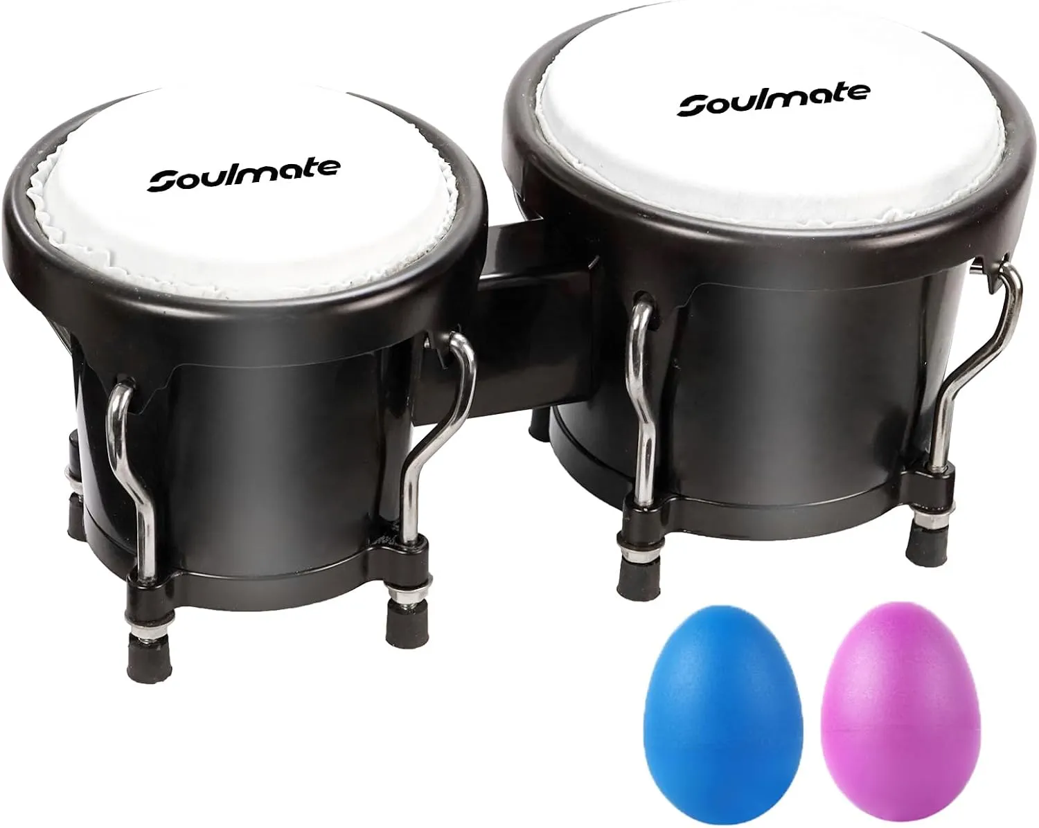 Soulmate Bongo Drum Set for Kids Beginners Adults 4” and 5” Transparent Percussion Bongos Drum with Tuning Wrench, Natural Finish(Black)