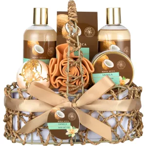 Spa Gift Basket for Women - 7pcs Vanilla Bath and Body Set With Bath Bomb, Spa Kit, Skin Care