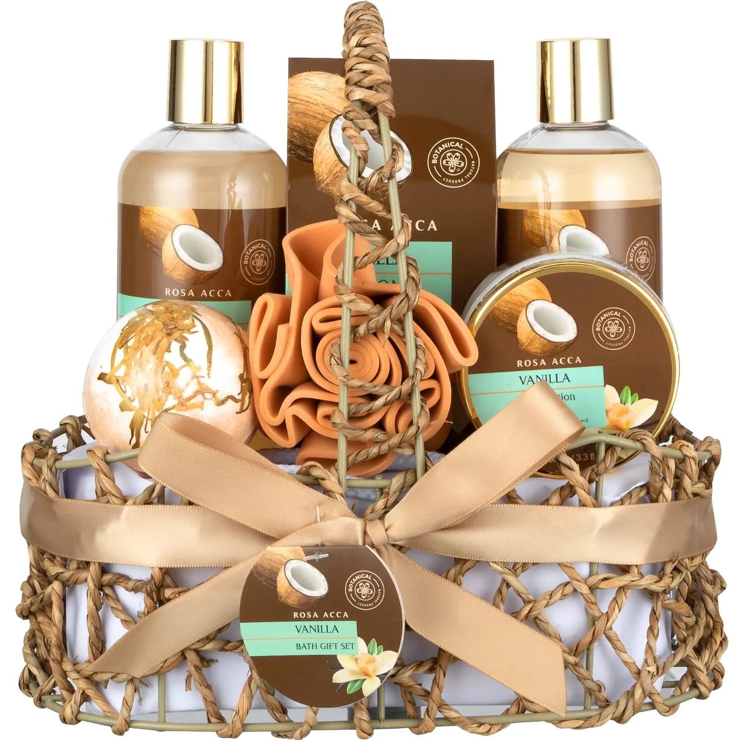 Spa Gift Basket for Women - 7pcs Vanilla Bath and Body Set With Bath Bomb, Spa Kit, Skin Care