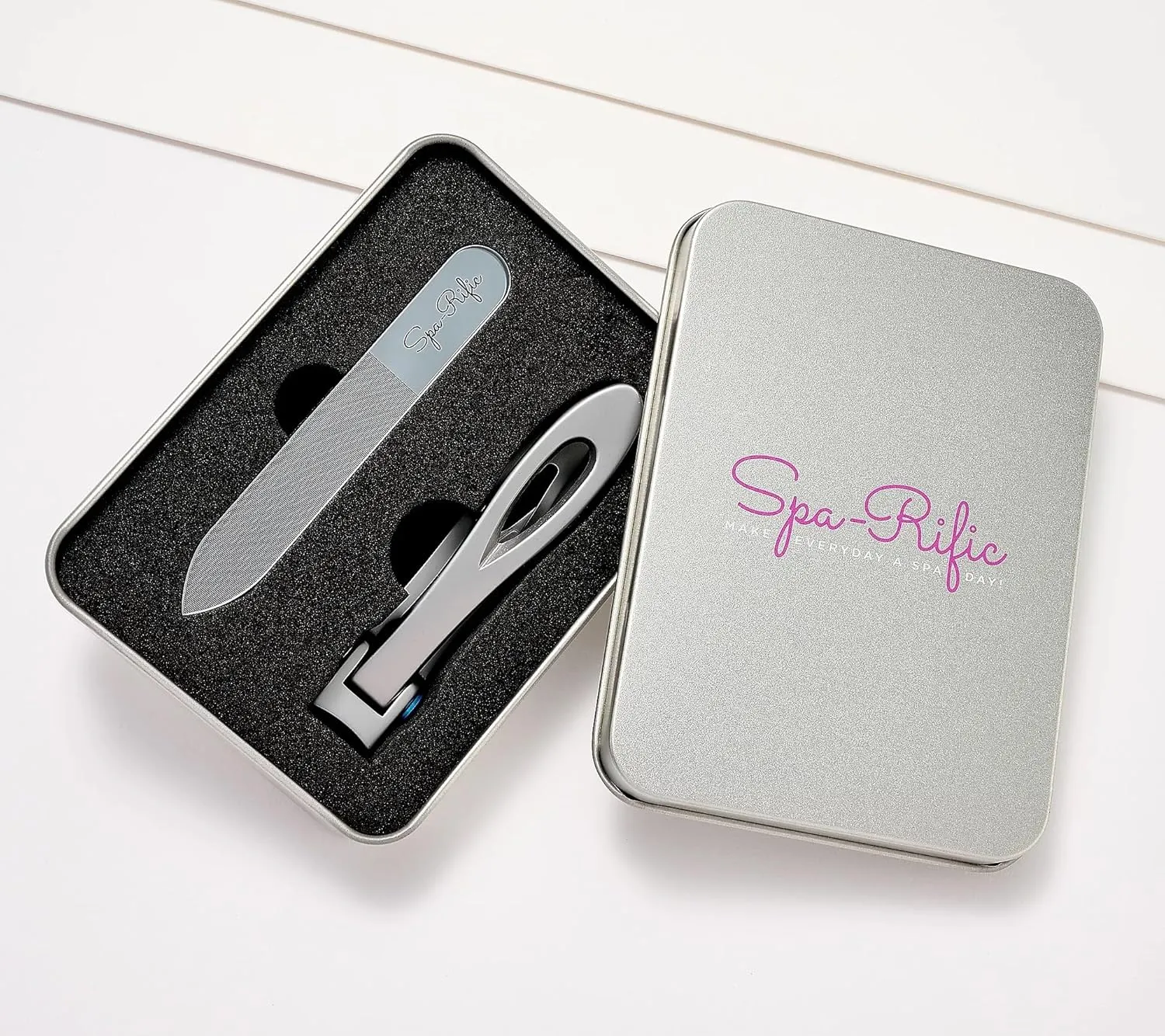 Spa-Rific 3pc Set of Wide Jaw Ergonomic Nail Clippers and Nano Glass Laser Etched Nail File - Stainless Steel