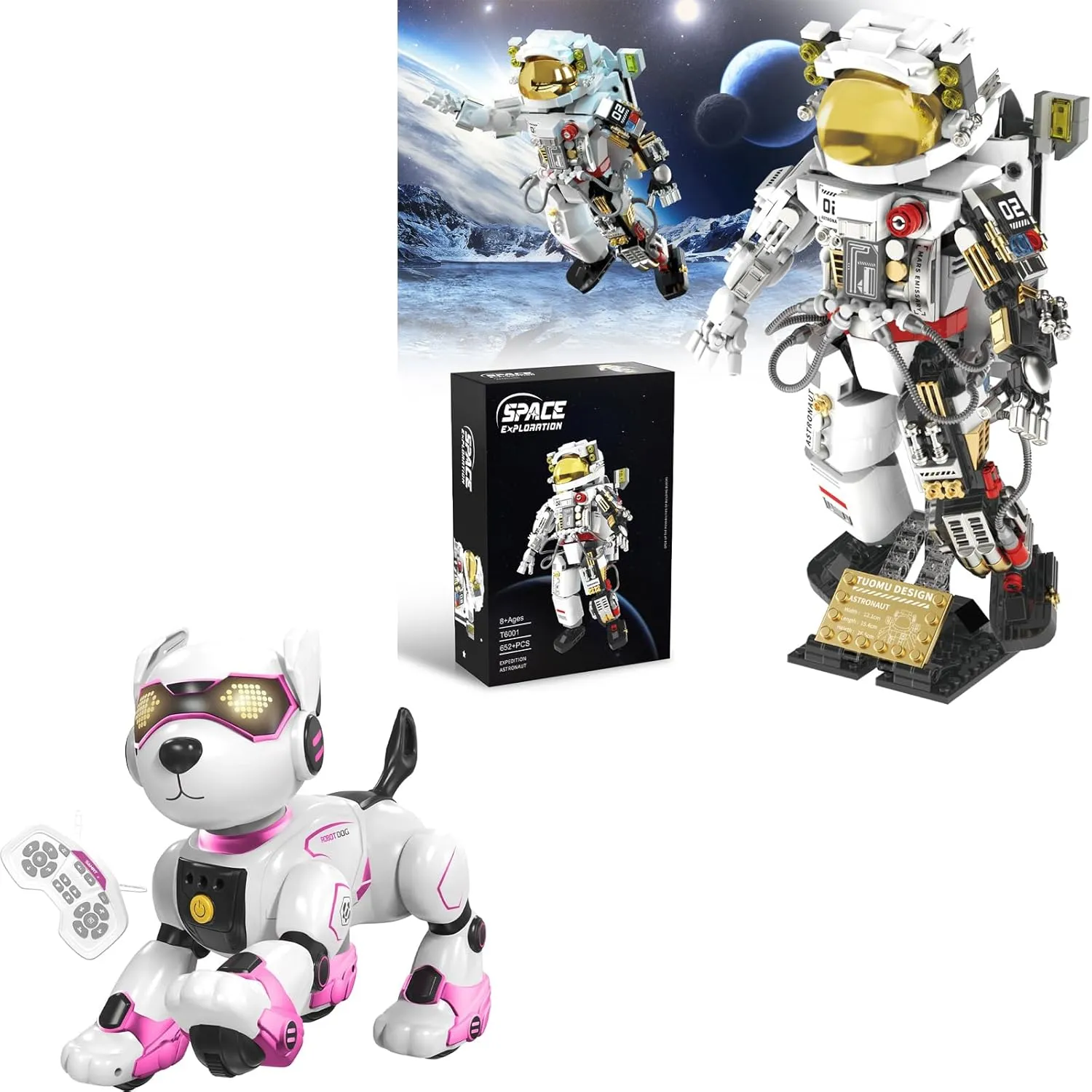 Space Astronaut Building Sets, Space Toys Building Blocks Stem Kit, Robot Dog Toys for Kids, Remote Control Dog Robot, Voice & Touch Control