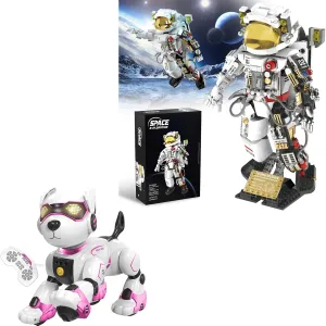 Space Astronaut Building Sets, Space Toys Building Blocks Stem Kit, Robot Dog Toys for Kids, Remote Control Dog Robot, Voice & Touch Control